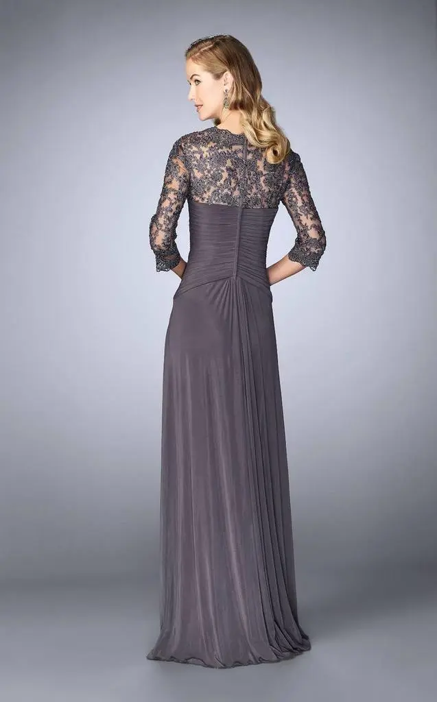La Femme - Lace Embroidered V-Neck Evening Dress 23244SC 2 La Femme - Lace Embroidered V-Neck Evening Dress 23244SC - Image 2