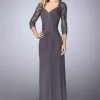 La Femme - Lace Embroidered V-Neck Evening Dress 23244SC