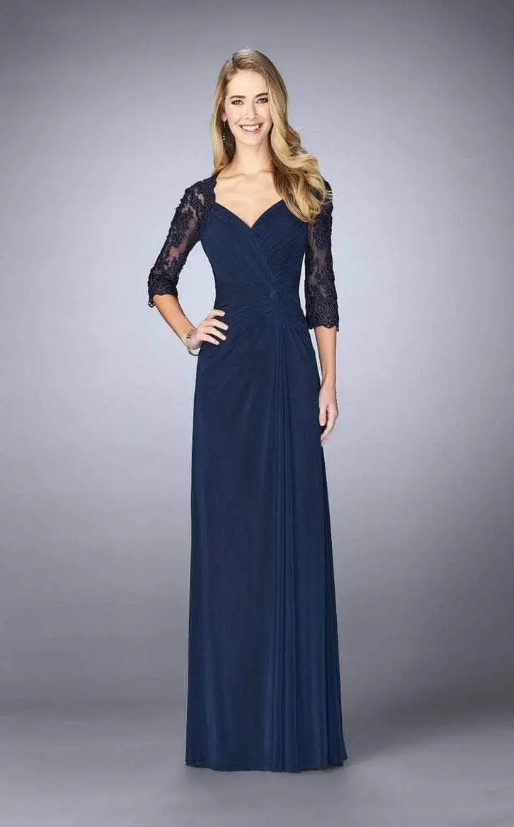 La Femme - Lace Embroidered V-Neck Evening Dress 23244SC 3 La Femme - Lace Embroidered V-Neck Evening Dress 23244SC - Image 3