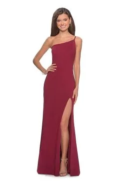 La Femme - One Shoulder High Slit Sheath Dress 28176SC -Hot Sale WEDDING Store la femme one shoulder high slit sheath dress 28176sc ccsale 0 burgundy 28071517028435