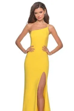 La Femme - One Shoulder High Slit Sheath Dress 28176SC -Hot Sale WEDDING Store la femme one shoulder high slit sheath dress 28176sc ccsale 0 yellow 28223173787731