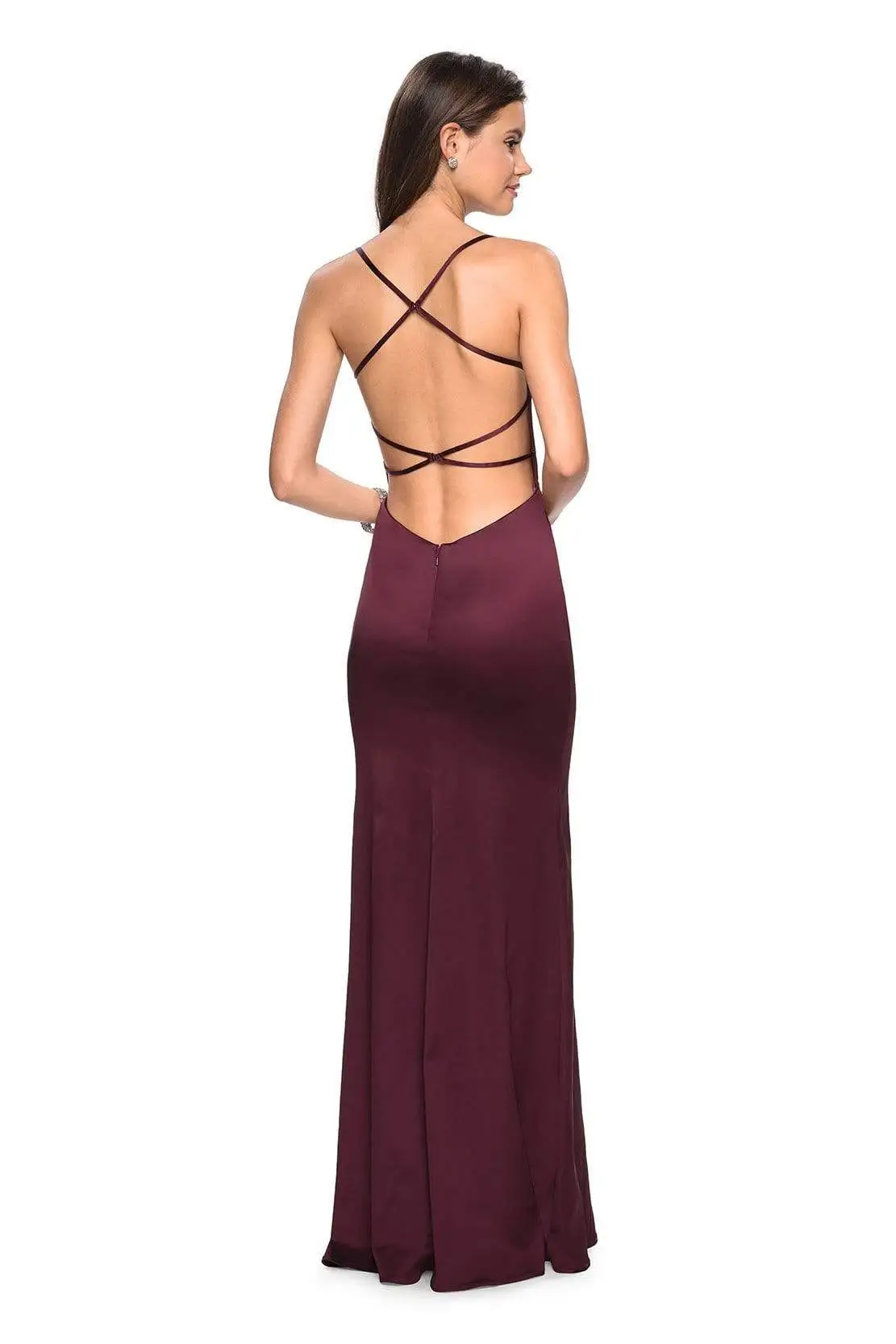 La Femme - Plunging Sweetheart Stretch Satin Trumpet Dress 27758 - 1 Pc Burgundy In Size 00 Available 2 La Femme - Plunging Sweetheart Stretch Satin Trumpet Dress 27758 - 1 Pc Burgundy In Size 00 Available - Image 2