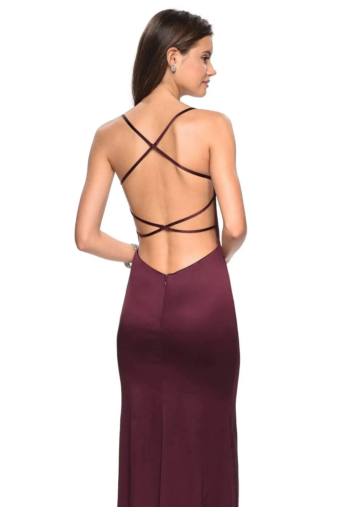 La Femme - Plunging Sweetheart Stretch Satin Trumpet Dress 27758 - 1 Pc Burgundy In Size 00 Available 4 La Femme - Plunging Sweetheart Stretch Satin Trumpet Dress 27758 - 1 Pc Burgundy In Size 00 Available - Image 4