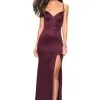 La Femme - Plunging Sweetheart Stretch Satin Trumpet Dress 27758 - 1 Pc Burgundy In Size 00 Available