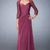 La Femme - Quarter Length Sleeves Laced V-Neck Dress 21805SC - 1 Pc Boysenberry In Size 4 And 1 Pc Blue Pearl In Size 4 Available