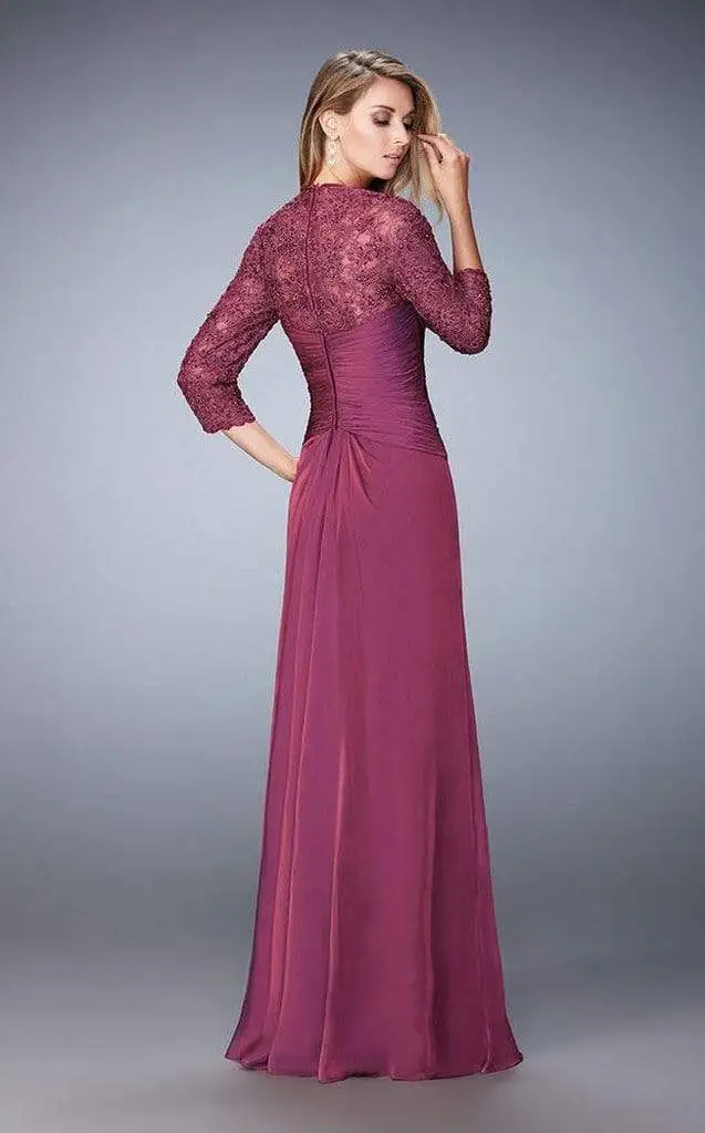 La Femme - Quarter Length Sleeves Laced V-Neck Dress 21805SC - 1 Pc Boysenberry In Size 4 And 1 Pc Blue Pearl In Size 4 Available 2 La Femme - Quarter Length Sleeves Laced V-Neck Dress 21805SC - 1 Pc Boysenberry In Size 4 And 1 Pc Blue Pearl In Size 4 Available - Image 2