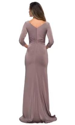 La Femme - Quarter Sleeve Draped High Slit Dress 28197SC 8 La Femme - Quarter Sleeve Draped High Slit Dress 28197SC -Hot Sale WEDDING Store la femme quarter sleeve draped high slit dress 28197sc 1 pc navy in size 12 available ccsale 28987400847443