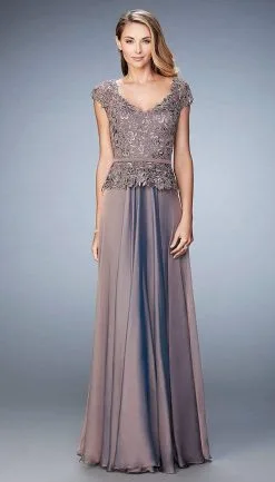 La Femme - Rosette Peplum Chiffon Gown 23085SC - 1 Pc Marine Blue In Size 16 Available -Hot Sale WEDDING Store la femme rosette peplum chiffon gown 23085sc 1 pc marine blue in size 16 and 1 pc boysenberry in size 18 available ccsale 14320001777747