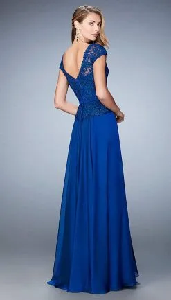 La Femme - Rosette Peplum Chiffon Gown 23085SC - 1 Pc Marine Blue In Size 16 Available -Hot Sale WEDDING Store la femme rosette peplum chiffon gown 23085sc 1 pc marine blue in size 16 and 1 pc boysenberry in size 18 available ccsale 14320001876051