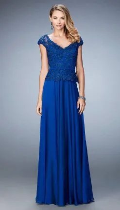 La Femme - Rosette Peplum Chiffon Gown 23085SC - 1 Pc Marine Blue In Size 16 Available -Hot Sale WEDDING Store la femme rosette peplum chiffon gown 23085sc 1 pc marine blue in size 16 and 1 pc boysenberry in size 18 available ccsale 18 marine blue 14320001843283
