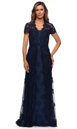 La Femme - Scalloped Lace Trumpet Dress 28195SC -Hot Sale WEDDING Store la femme scalloped lace trumpet dress 28195sc 1 pc cocoa in size 20 and 1 pc navy 18 available ccsale 28055272718419