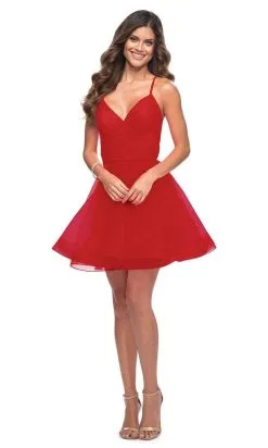 La Femme - Sleeveless Ruched Cocktail Dress 29364SC - 1 Pc Royal Blue In Size 10 Available