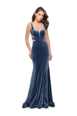 La Femme - Strappy Plunging V-neck Velvet Sheath Dress 25866SC -Hot Sale WEDDING Store la femme strappy plunging v neck velvet sheath dress 25866sc pageant dresses 00 slate blue 31591196852307