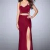 La Femme - Two-Piece Crop Top High Slit Dress 24030SC - 1 Pc Burgundy In Size 10 Available