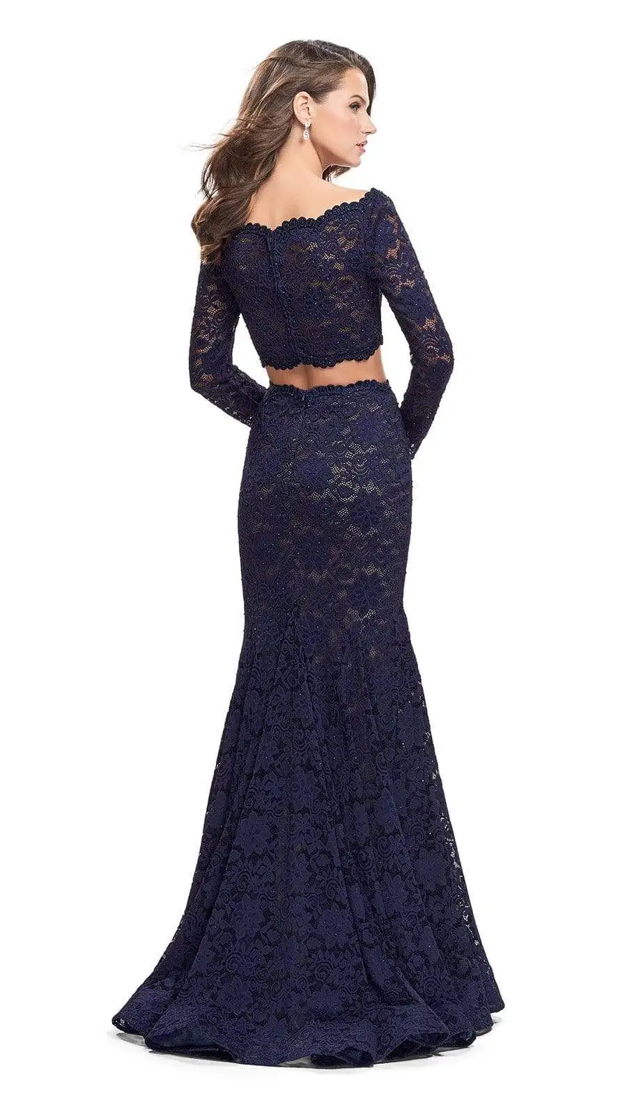 La Femme - Two Piece Lace Mermaid Dress 25668SC - 1 Pc Navy In Size 8 Available 2 La Femme - Two Piece Lace Mermaid Dress 25668SC - 1 Pc Navy In Size 8 Available - Image 2