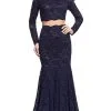 La Femme - Two Piece Lace Mermaid Dress 25668SC - 1 Pc Navy In Size 8 Available