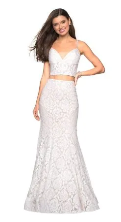 La Femme - Two Piece Lace Stretch Jersey Mermaid Evening Gown 27589SC - 1 Pc White In Size 0 Available