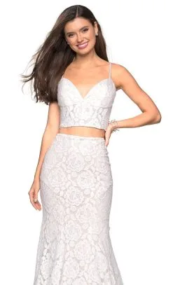 La Femme - Two Piece Lace Stretch Jersey Mermaid Evening Gown 27589SC - 1 Pc White In Size 0 Available -Hot Sale WEDDING Store la femme two piece lace stretch jersey mermaid evening gown 27589sc 1 pc white in size 0 available ccsale 0 white 14267210793043