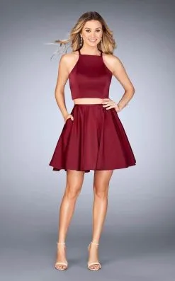 La Femme - Two Piece Lace Up Halter Cocktail Dress 25114SC - 1 Pc Navy In Size 2 Available -Hot Sale WEDDING Store la femme two piece lace up halter cocktail dress 25114sc 1 pc navy in size 2 available ccsale 2 navy 12500196491347