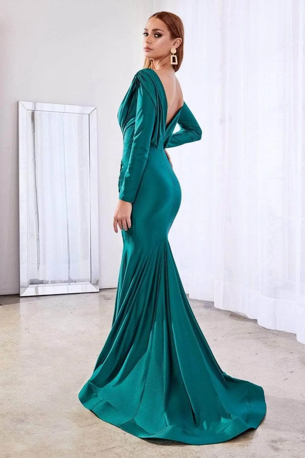 Ladivine CD0168 - Long Sleeve Draped Evening Dress 2 Ladivine CD0168 - Long Sleeve Draped Evening Dress - Image 2