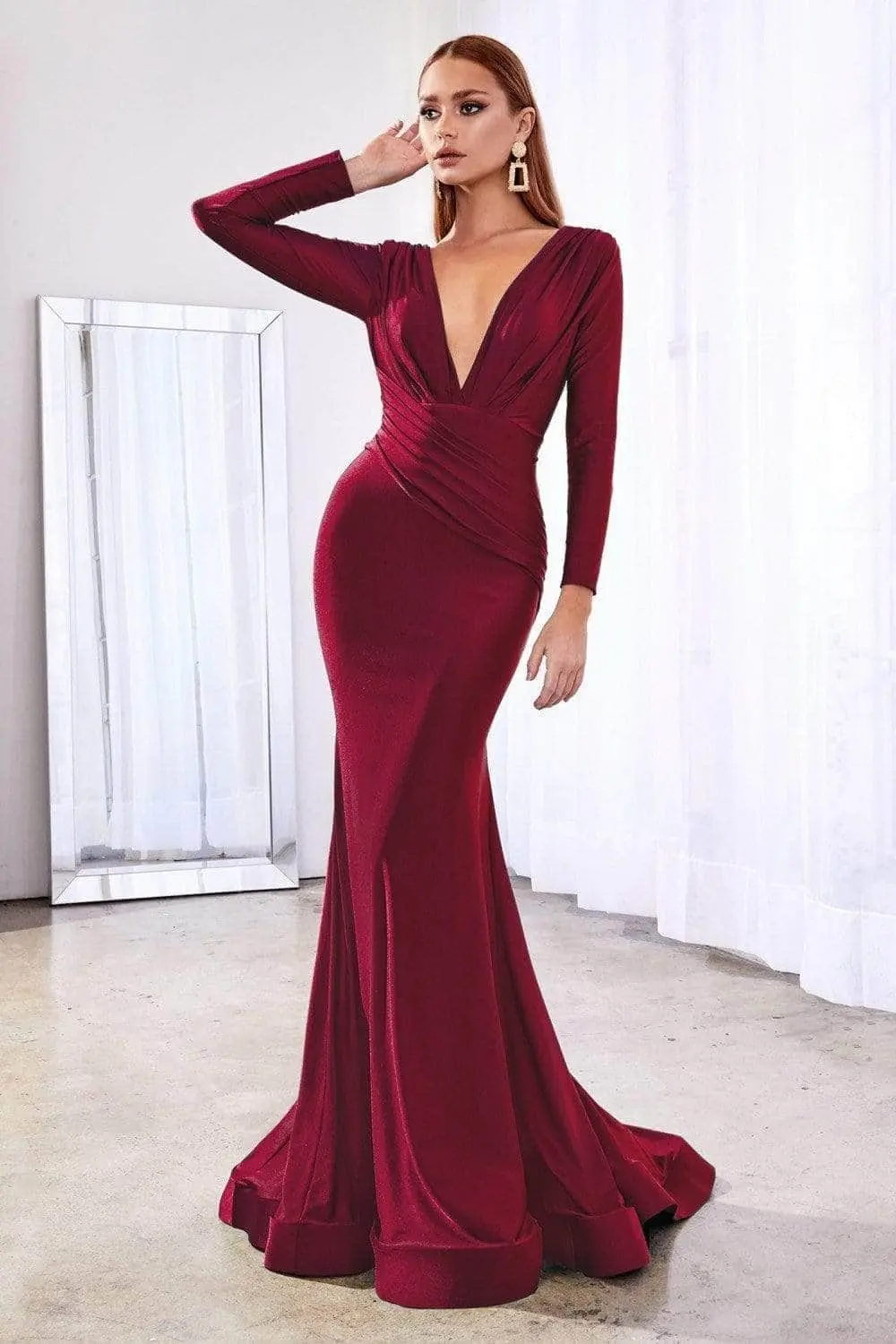 Ladivine CD0168 - Long Sleeve Draped Evening Dress 4 Ladivine CD0168 - Long Sleeve Draped Evening Dress - Image 4