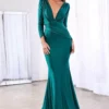 Ladivine CD0168 - Long Sleeve Draped Evening Dress