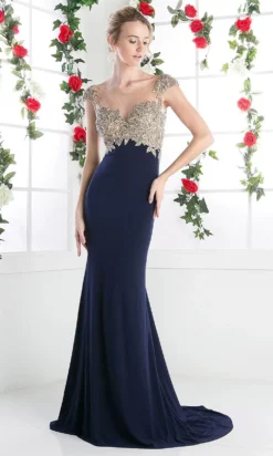 Ladivine CL105 - Illusion Embellished Sheath Long Dress
