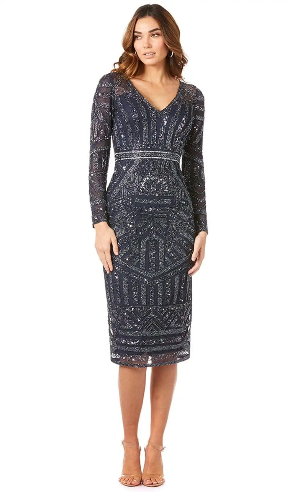 Lara Dresses 29348 - Lace Ornate Knee Length Dress 1 Lara Dresses 29348 - Lace Ornate Knee Length Dress