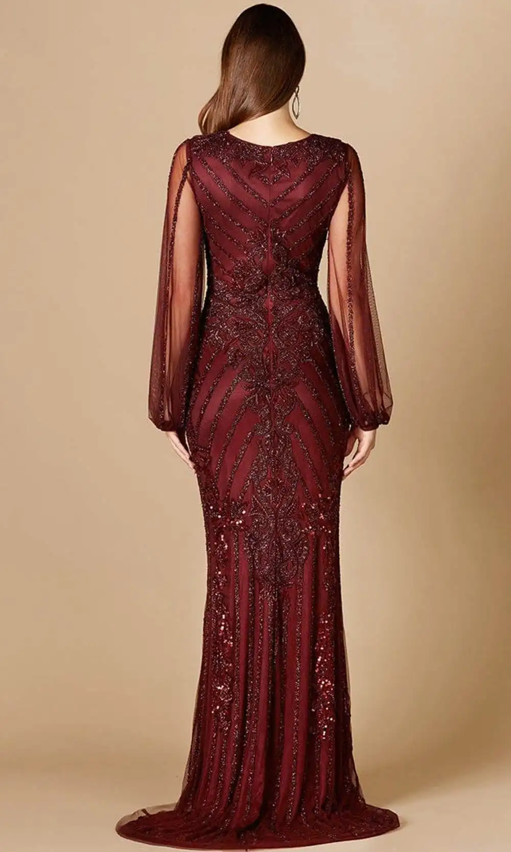 Lara Dresses 29369 - Bishop Sheer Sleeves Beaded Long Dress 2 Lara Dresses 29369 - Bishop Sheer Sleeves Beaded Long Dress - Image 2