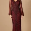 Lara Dresses 29369 - Bishop Sheer Sleeves Beaded Long Dress