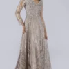 Lara Dresses - 29753 V Neck Long Sleeves Beaded Embroidered Gown