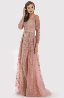 Lara Dresses - 29782 Lace Long Sleeve V-neck A-line Gown