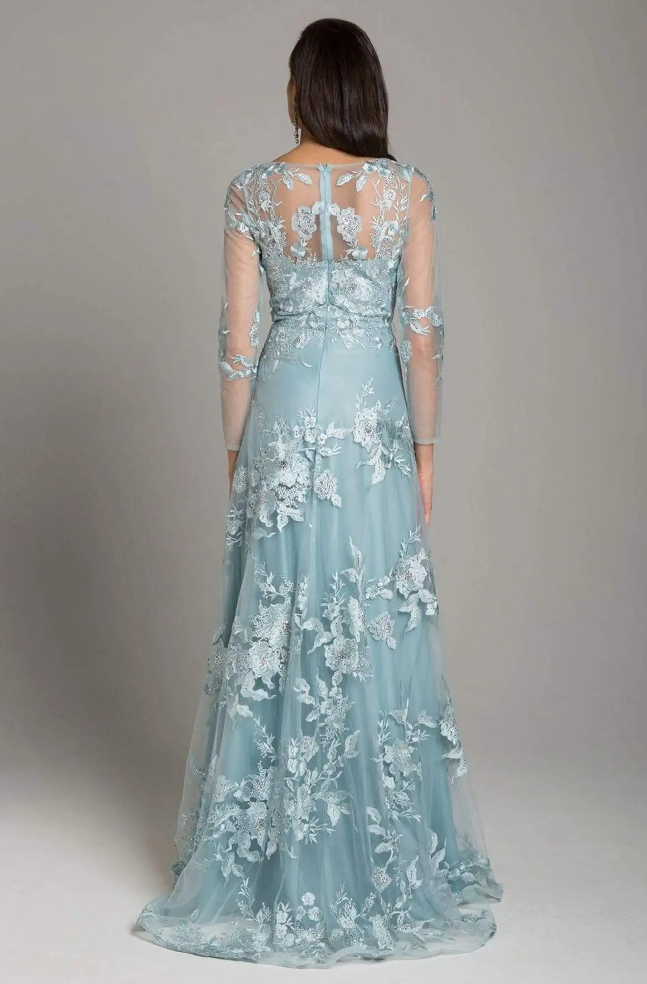 Lara Dresses - 29863 Beaded Applique Long Sleeve A-Line Gown 2 Lara Dresses - 29863 Beaded Applique Long Sleeve A-Line Gown - Image 2