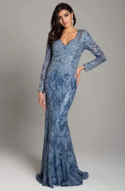 Lara Dresses - 29885 Long Sleeve Sequined Lace Mermaid Gown