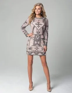 Lara Dresses - 32922 Flashy Jewel Neck Short A-Line Dress