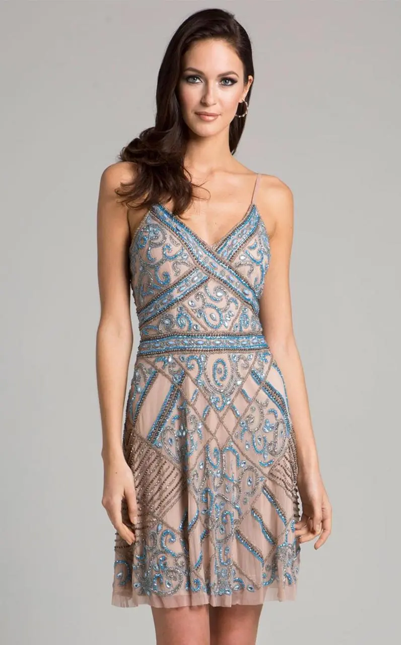 Lara Dresses - 33406 Beaded V-neck A-line Dress 1 Lara Dresses - 33406 Beaded V-neck A-line Dress
