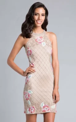 Lara Dresses - 33438 Floral Lattice Halter Cocktail Dress