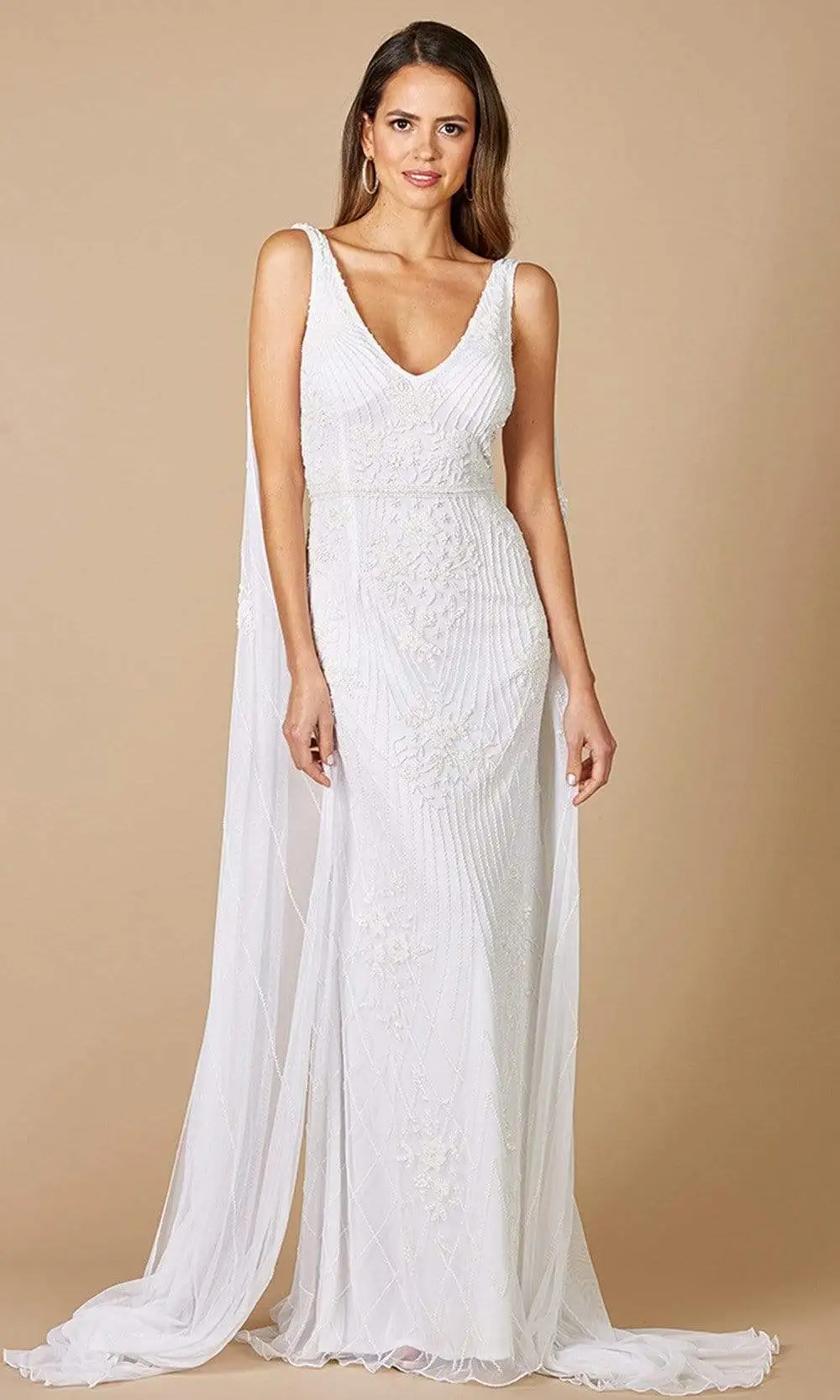 Lara Dresses - 51055 Cascading Beaded Sheath Bridal Gown 1 Lara Dresses - 51055 Cascading Beaded Sheath Bridal Gown