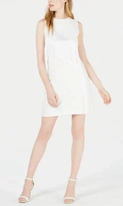 Laundry HP01W61 - Sleeveless Fringed Sheath Cocktail Dress