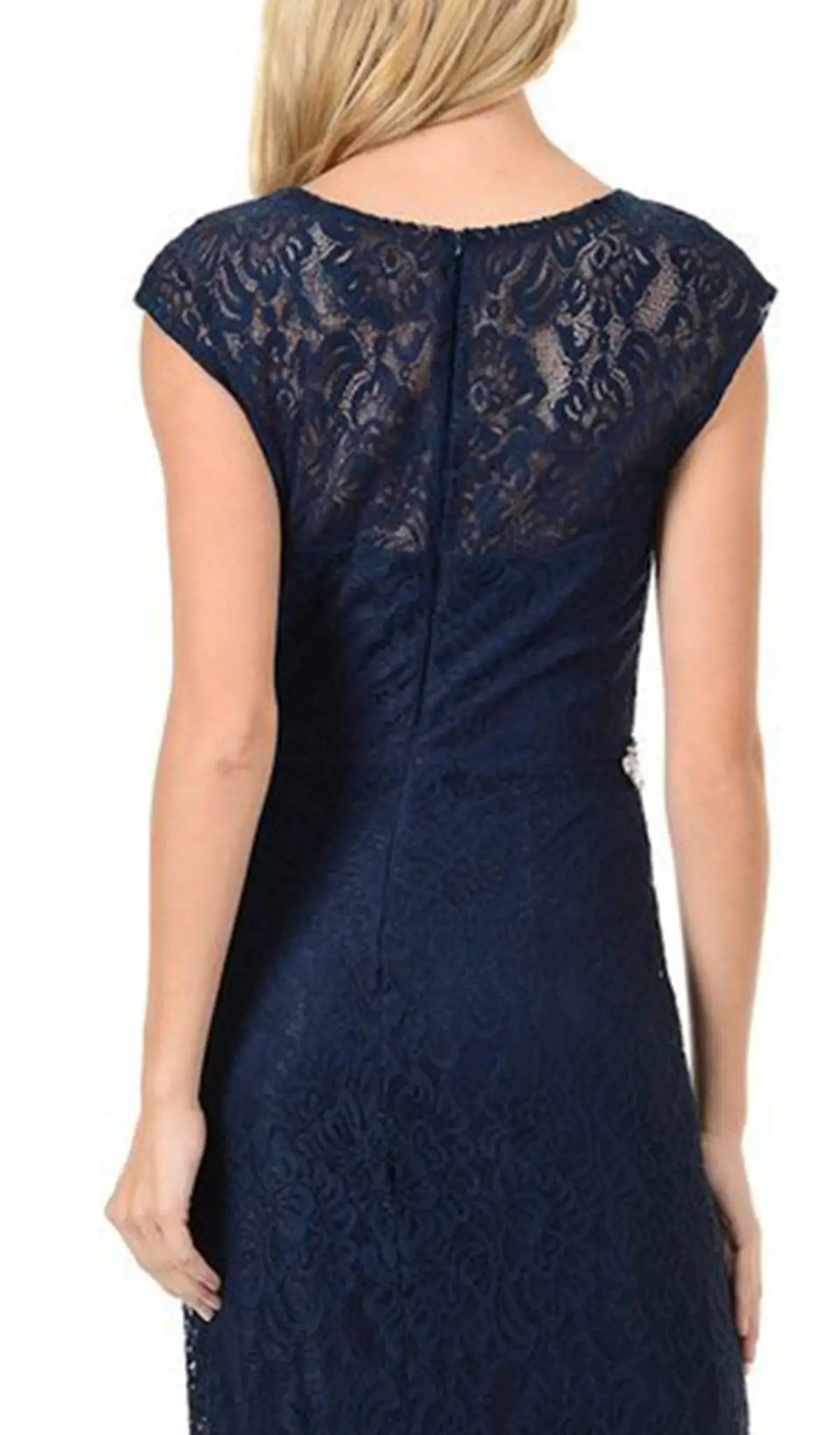 Lenovia - 5157 Cap Sleeve Draped Lace Long Sheath Dress 4 Lenovia - 5157 Cap Sleeve Draped Lace Long Sheath Dress - Image 4