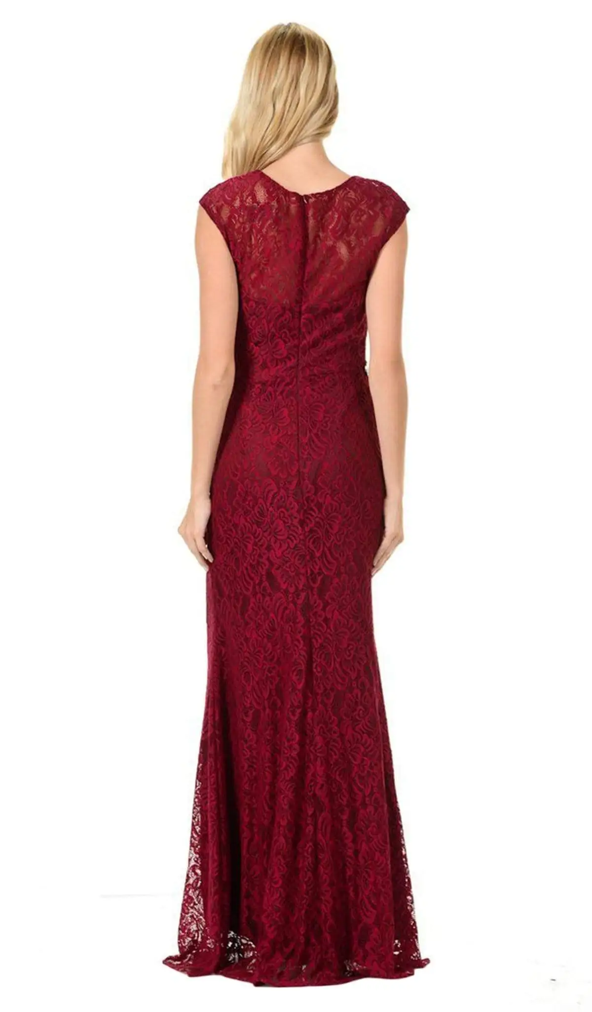 Lenovia - 5157 Cap Sleeve Draped Lace Long Sheath Dress 9 Lenovia - 5157 Cap Sleeve Draped Lace Long Sheath Dress - Image 9