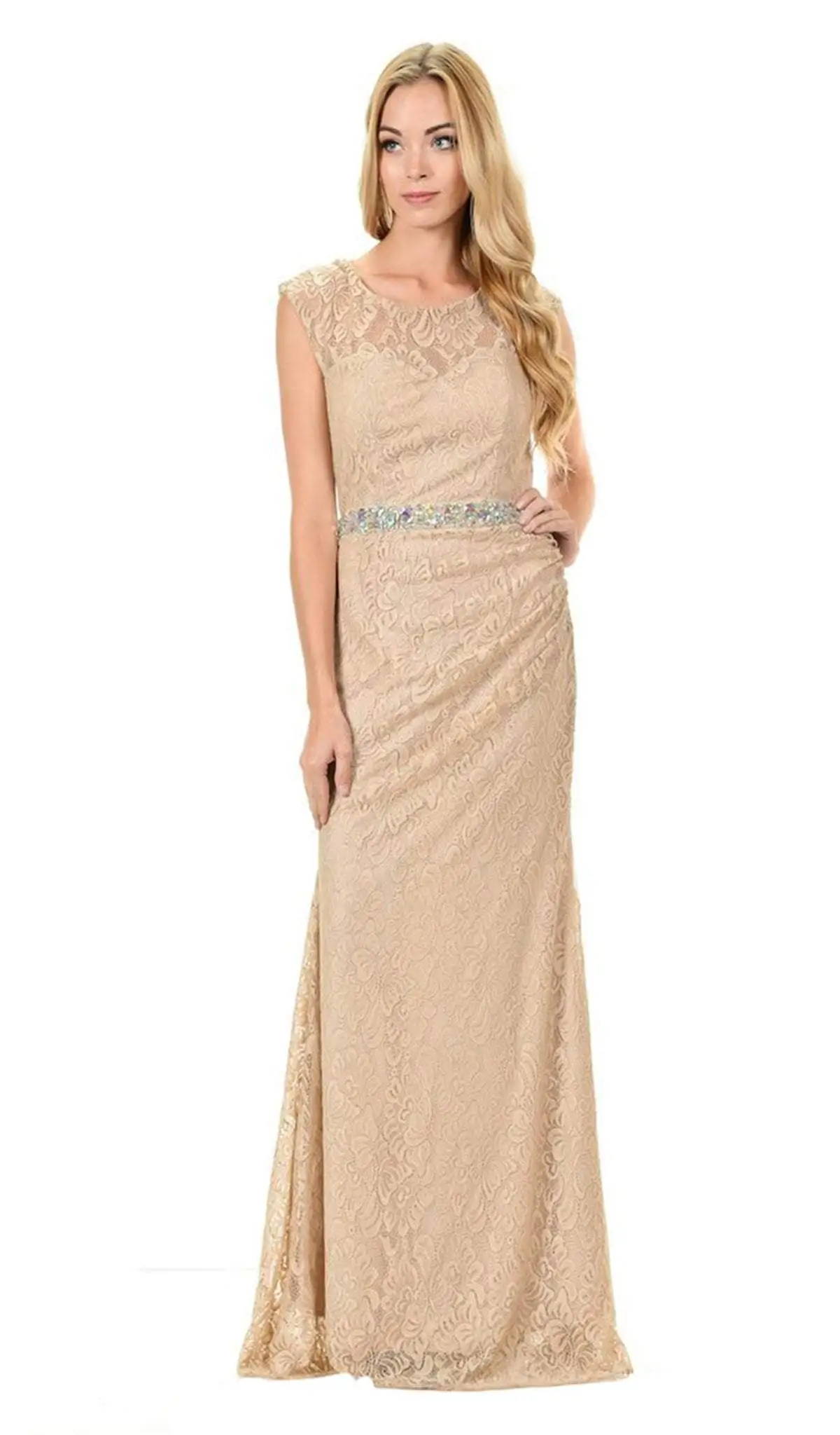 Lenovia - 5157 Cap Sleeve Draped Lace Long Sheath Dress 10 Lenovia - 5157 Cap Sleeve Draped Lace Long Sheath Dress - Image 10