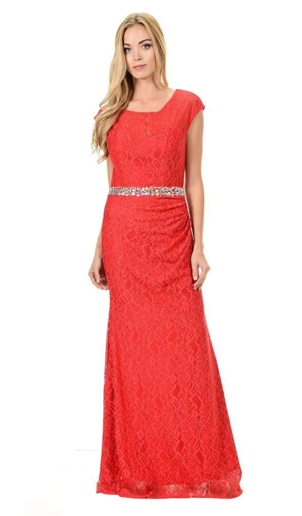 Lenovia - 5157 Cap Sleeve Draped Lace Long Sheath Dress 6 Lenovia - 5157 Cap Sleeve Draped Lace Long Sheath Dress - Image 6