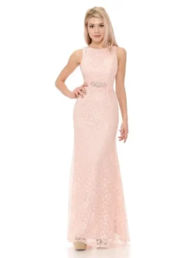 Lenovia - 5169 Crystal Beaded Lace Trumpet Dress -Hot Sale WEDDING Store lenovia 5169 crystal beaded lace trumpet dress bridesmaid dresses xs blush pink 12497643831379
