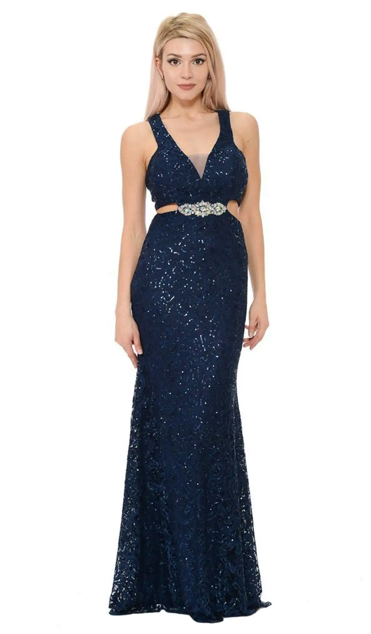 Lenovia - 5170 Lace Plunging V-Neck Evening Dress 1 Lenovia - 5170 Lace Plunging V-Neck Evening Dress