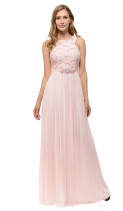 Lenovia - 5191 Beaded And Lace Halter Chiffon A-line Dress
