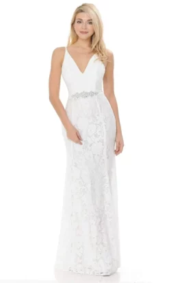 Lenovia - 5192 Lace V Neck Long Sheath Dress -Hot Sale WEDDING Store lenovia 5192 lace v neck long sheath dress bridesmaid dresses xs ivory 27947630067795