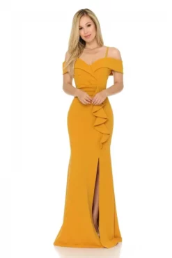 Lenovia - 5206 Ruffle Detailed Off-Shoulder Trumpet Dress 23 Lenovia - 5206 Ruffle Detailed Off-Shoulder Trumpet Dress -Hot Sale WEDDING Store lenovia 5206 ruffle detailed off shoulder trumpet dress bridesmaid dresses xs mustard 28225055916115
