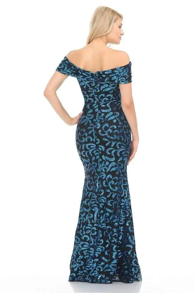 Lenovia - 5210 Ruched Off Shoulder Sheer Paisley Sequin Evening Dress 7 Lenovia - 5210 Ruched Off Shoulder Sheer Paisley Sequin Evening Dress - Image 7