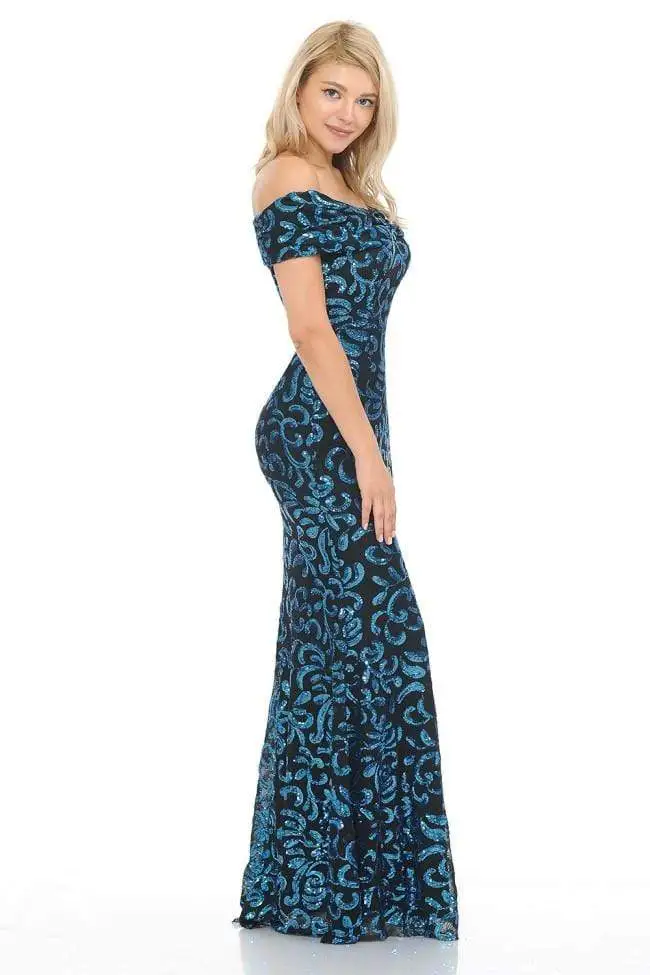 Lenovia - 5210 Ruched Off Shoulder Sheer Paisley Sequin Evening Dress 9 Lenovia - 5210 Ruched Off Shoulder Sheer Paisley Sequin Evening Dress - Image 9